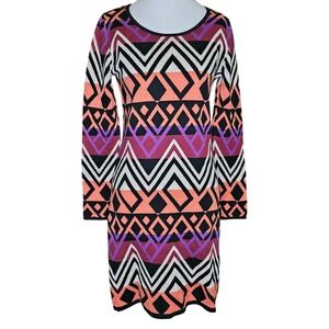 Topin Sweater Dress Womens Medium Geometric diamond  Orange Purple White Black